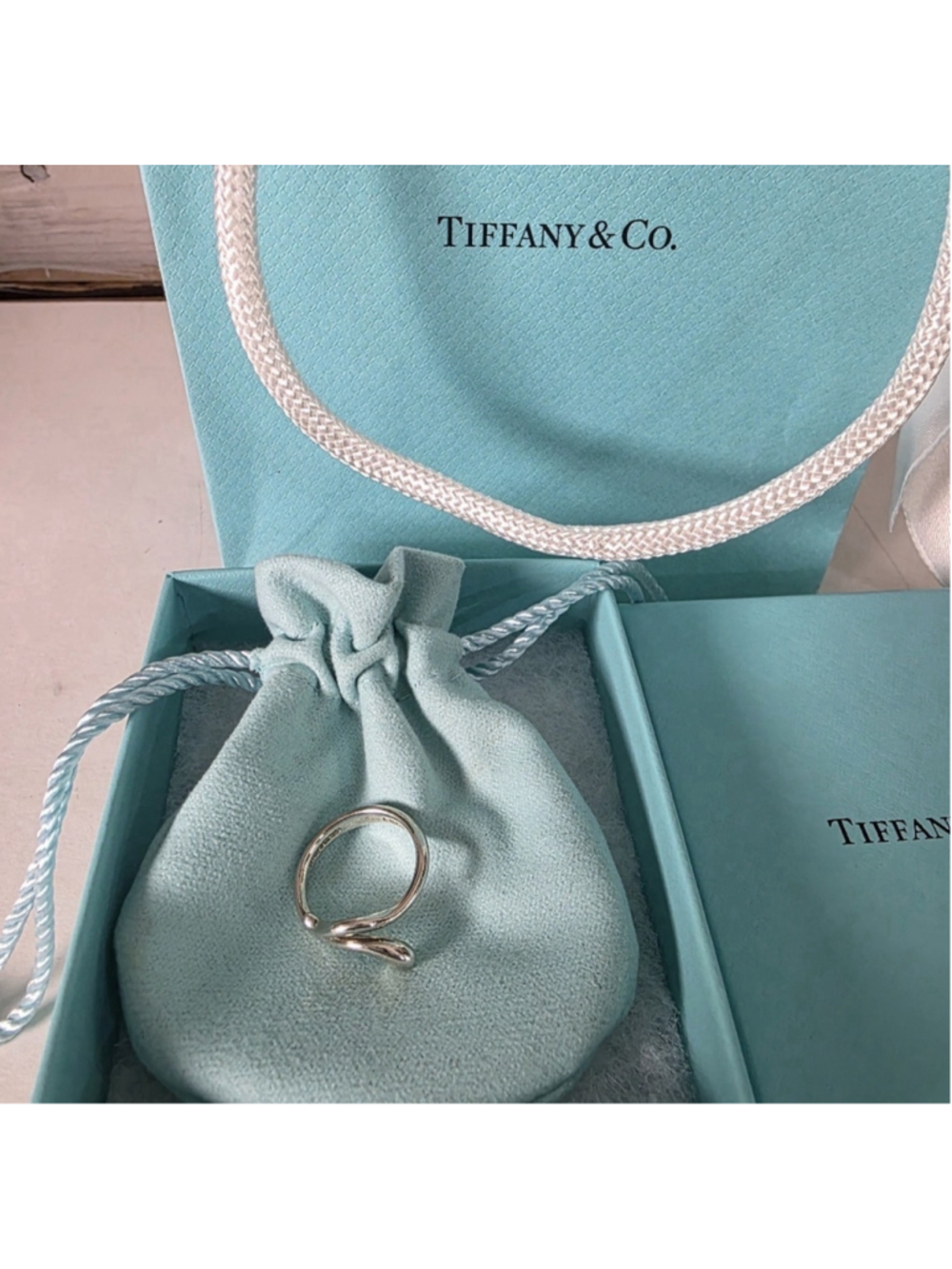 Tiffany & Co. Elsa Peretti Sterling Silver Teardrop Snake Band Ring Size 5
